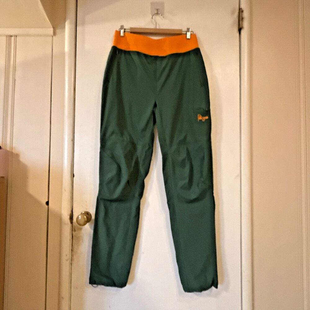 Pangoo Origin Climbing Pants in the "Dragon"  Green/Orange | Women’s Large
